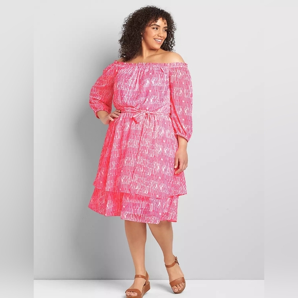 Pink Off-Shoulder Dress Lane Bryant Plus Size 18/20 NEW WITH TAGS - Picture 1 of 6